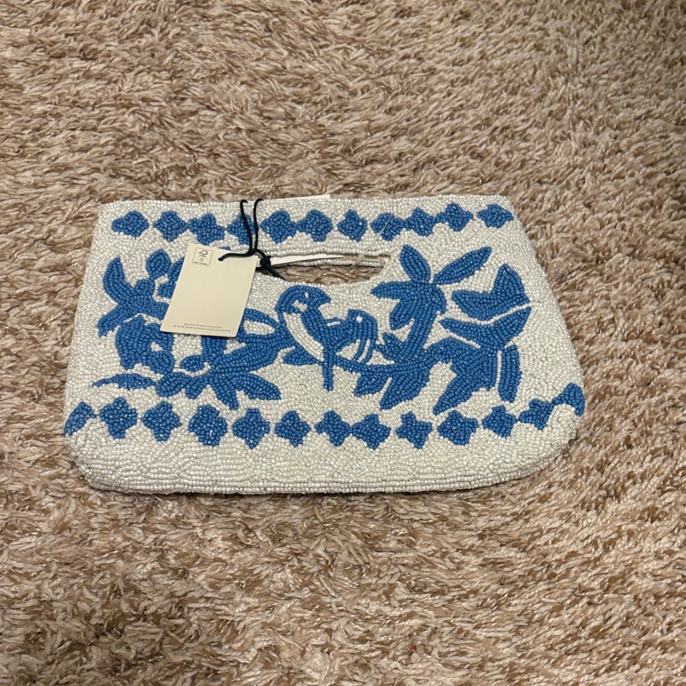 Blue and White Beaded Clutch